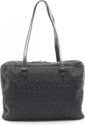 Fendi Black Canvas Leather Handbag Tote Bag (Pre-Owned)