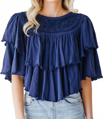 Free People Embroidered Ruffled Top In Peacoat