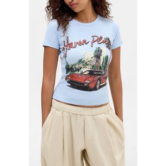 BDG Haven Place Crystal Embellished Cotton Baby Tee in Blue at Nordstrom, Size X-Small