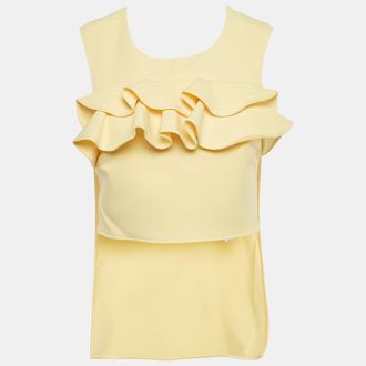 Elisabetta Franchi Yellow Crepe Ruffled High-Low Top