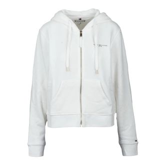 Tommy Hilfiger Felpa con zip - Dames - Vesten met rits - Wit - L - Katoen - Hoodies & sweatvesten