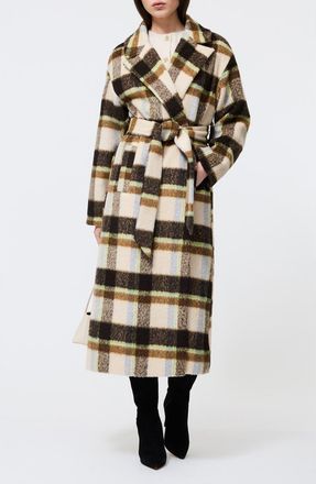 French Connection Remi Plaid Faux Fur Trench Coat in Brown Multi at Nordstrom, Size X-Small