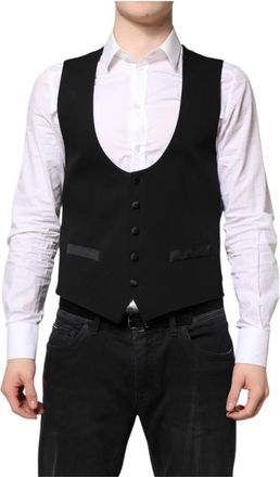 Dolce & Gabbana Zwart Wol Formeel Vest Jurk Vest - Heren - Gillet - Zwart - S - Wol - Kostuums