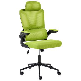 Beliani Silla De Oficina Moderna Asiento De Piel Sint&eacute;tica Respaldo De Malla Altura Giro 360&deg; Reposabrazos Ajustables Inclinaci&oacute;n Verde Kryos