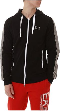 Emporio Armani Zip-throughs, male, Black, Size: XS 7 Lines Hooded Sweatshirt