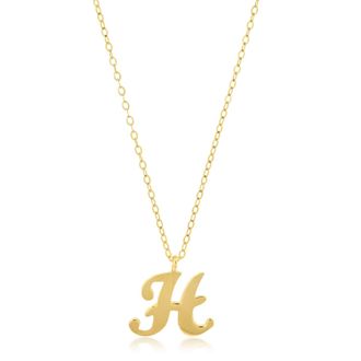 MAX + STONE 10k Solid White or Yellow Gold Dainty Script Initial with Extendable Necklace, 16+2 inches