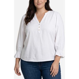 Liverpool L.A. Mixed Media Three-Quarter Sleeve Top in White at Nordstrom, Size 2X