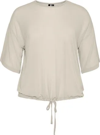 Vero Moda Curve Short Sleeve Drawstring Top in Birch at Nordstrom, Size 2X