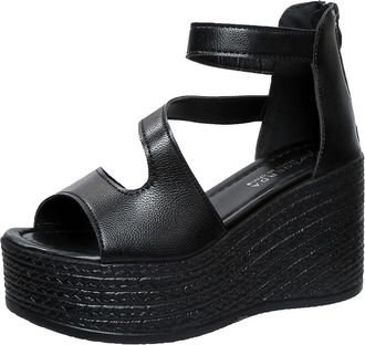 Generic Womens Summer Platform Sandals with Sponge Cake Heel Comfortable Thick Sole Design for Ladies Wide Width Foreign Trade Footwear (Black, 5.5)