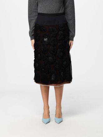 Marni Gonna midi a tubino in georgette con vita elasticizzata e frange