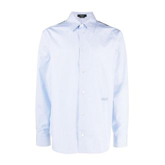 Versace Casual Shirts, male, Blue, Size: M Seashell Baroque Polka Dot Back Print