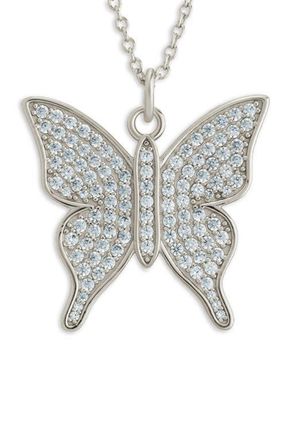 Sterling Forever Pav&eacute; Butterfly Pendant Necklace in Silver at Nordstrom