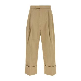 Thom Browne Wide Trousers, male, Beige, Size: L High-Rise Pleated Trousers