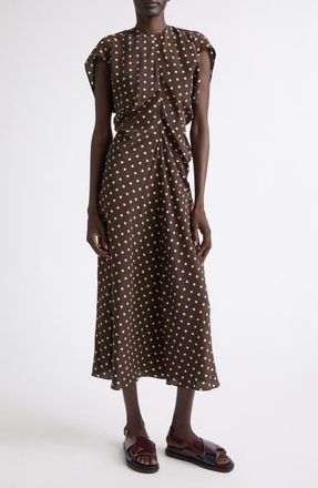 Marni Polka Dot Silk Cr&ecirc;pe de Chine Dress in Prm53 Sadelle Brown at Nordstrom, Size 46