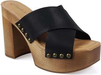 Candie's Maggy Platform Slide Sandal in Black Leather at Nordstrom, Size 11