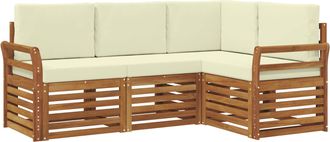 vidaXL Conjunto De Sof&aacute;s De Exterior 4 Uds. Natural Y Crema Poli&eacute;ster Vidaxl