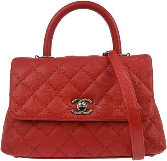 Chanel Coco Top Handle Bag Quilted Caviar Red Leather Handbag (Pre-Owned)