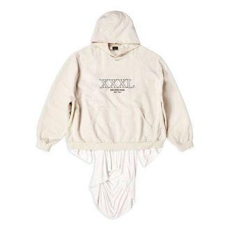 Balenciaga XXXL Patched T-Shirt Hoodie Oversized Ecru 720406TNVD99784
