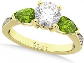 Allurez Round Diamond & Pear Peridot Engagement Ring 14k Yellow Gold (1.29ct)