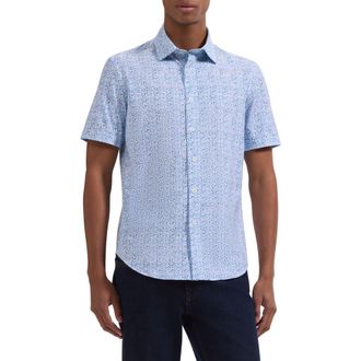 Bugatchi Miles OoohCotton Mosaic Print Short Sleeve Button-Up Shirt in Classic Blue at Nordstrom, Size Xxx-Large