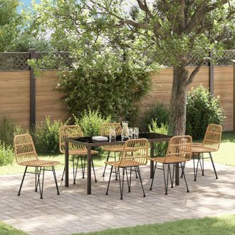 Berkfield Home 7 Piece Garden Dining Set Brown Poly Rattan in Beige