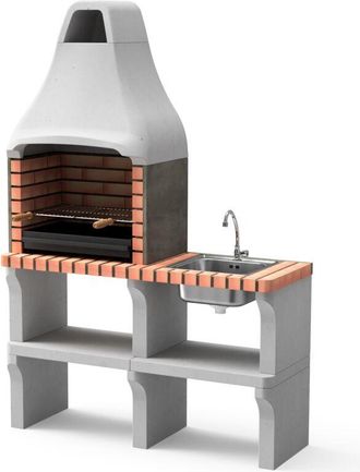 Movelar Barbacoa De Obra Prefabricada De Le&ntilde;a Y Carb&oacute;n Modelo New Iberia Plus Xl Con Soporte Lateral Y Fregadero (gris, Naranja - 128 X 47 X 190 Cm) Ref: M000