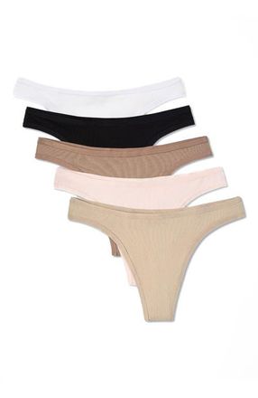 Pact Everyday Classic Fit Thong 5-Pack Made With Organic Cotton in Core Edit at Nordstrom, Size Xx-Large