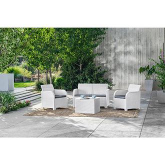 Dmora Dmora - Set salotto da esterno Barrhead, Salottino outdoor, Set da balcone o giardino, Composizione soggiorno per esterni, 113x65 h74 cm, Bianco