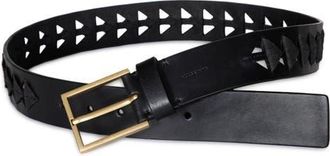 AllSaints Triangle Slice Leather Belt in Black Antique Brass at Nordstrom, Size X-Small