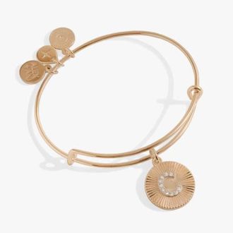Alex and Ani Pave Starburst Texture Initial Bangle Bracelet in Gold - C at Nordstrom
