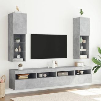vidaXL Muebles De Tv Con Luces Led 2 Uds Gris Hormig&oacute;n 30,5x30x102 Cm Vidaxl