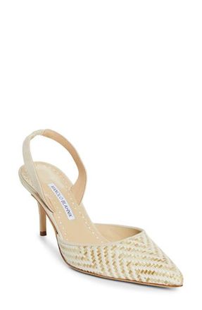 Manolo Blahnik Carolyne Woven Raffia Slingback Pump in Cream Multi at Nordstrom, Size 10.5Us
