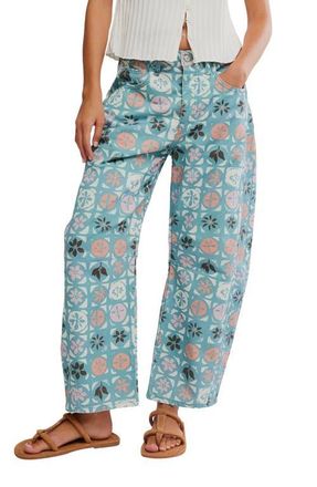 Free People Print Barrel Leg Jeans in Jade Combo/Ditsy Blue at Nordstrom, Size 24