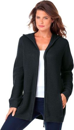 Roaman's Plus Size Waffle Knit Zip-Front Relaxed Hoodie in Black at Nordstrom, Size Medium