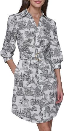 Karl Lagerfeld Landmark Print Cotton Shirtdress in Soft White Black at Nordstrom, Size 12