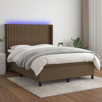 vidaXL Cama Box Spring Colch&oacute;n Luces Led Tela Marr&oacute;n Oscuro 140x200cm Vidaxl