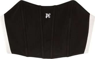 Palm Angels monogram-print corset top - women - Acetate/Polyester/Polyamide - 36 - Black
