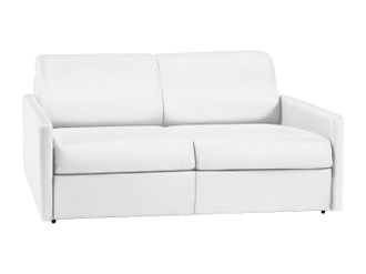 Vente-Unique Sof&aacute; cama de 3 plazas tipo italiano de piel sint&eacute;tica CALIFE - Blanco - Somier de l&aacute;minas de 140 cm - Colch&oacute;n de 14 cm