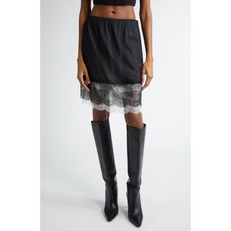 Helmut Lang Lace Detail Stretch Silk Slip Skirt in Black - 001 at Nordstrom Rack, Size Medium