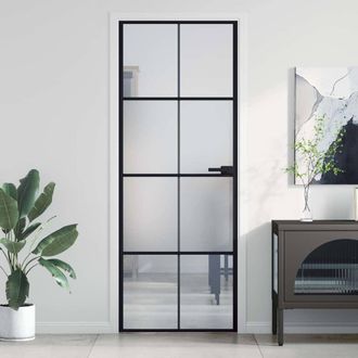 vidaXL Puerta Interior Delgada Negra Vidrio Y Aluminio 76x201,5 Cm Vidaxl