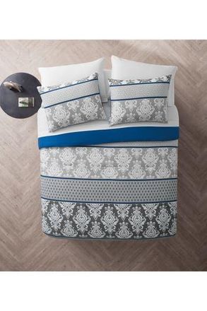 VCNY Home Beckham Blue Damask Bed-in-a-Bag Comforter Set - King at Nordstrom Rack