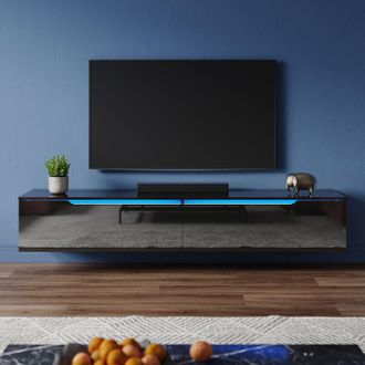 Elegant Lighting Elegant - Soft Close tv Stand Modern High Gloss with led Light and Separate Storage Compartment, Handle-Free Design, Wall-Mounted/Floor Standing