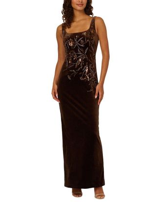 Adrianna Papell Stretch Velvet Beaded Long Gown
