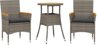 vidaXL Set De Comedor Jard&iacute;n 3 Pzas Con Cojines Rat&aacute;n Pe Acacia Gris Vidaxl