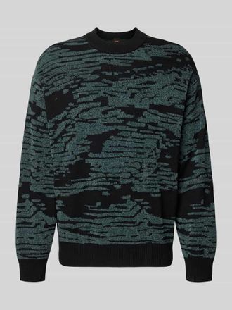 Boss Orange by Hugo Boss BOSS Orange Regular Fit Strickpullover mit grafischem Jacquard-Muster Modell Andscape in Black, Gr&ouml;&szlig;e XXL