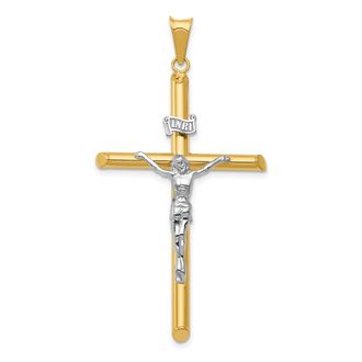 Diamond2Deal 14k Two-tone Gold Polished Jesus Crucifix Pendant