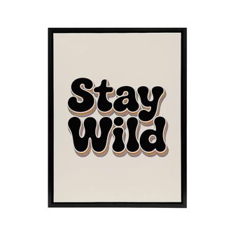 Artery8 Stay Wild Retro Rainbow Font Typography Black Framed Canvas Art Print in Beige | Size: W24 x H32