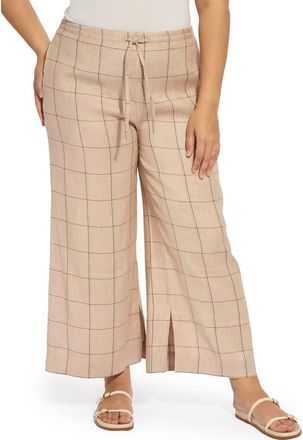 Lyss&eacute; Nixie Drawstring Linen Blend Wide Leg Pants in Isla Check at Nordstrom, Size 1X