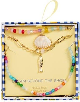 Leith Layered Fish Charm Beaded Necklace in Rainbow Multi- Gold at Nordstrom Rack