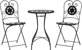 vidaXL Mosaic Bistro Set Black and White Iron and Ceramic Vidaxl